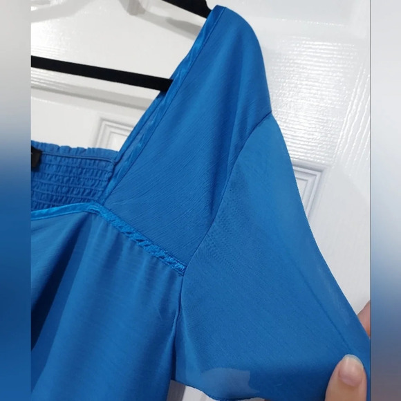 Lane Bryant Blue Chiffon Babydoll Short Sleeve Blouse in Size 18/20 - Picture 5 of 12